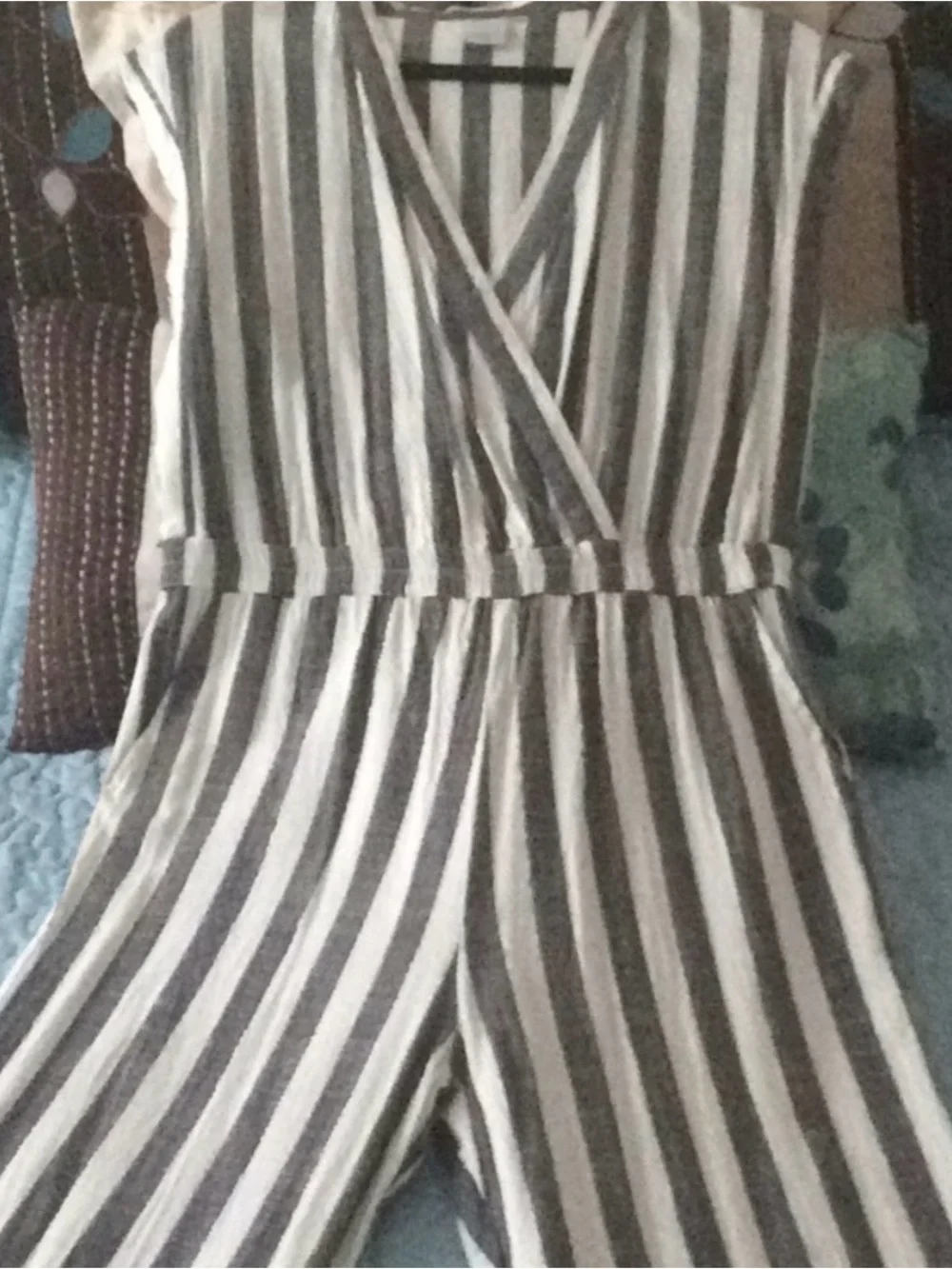 ICHI Jumpsuit Gray White Gold Stripes Size Medium 38